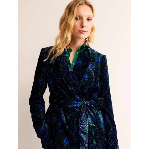 Boden Tie Waist Velvet Blazer Jacket Blue - Picture 2 of 10